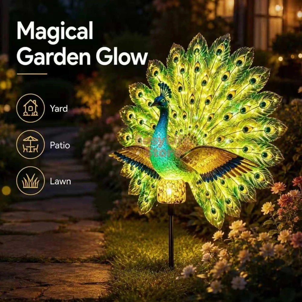 Smart Garden Light - 태양광 공작새 정원 조각상, 자동 점등