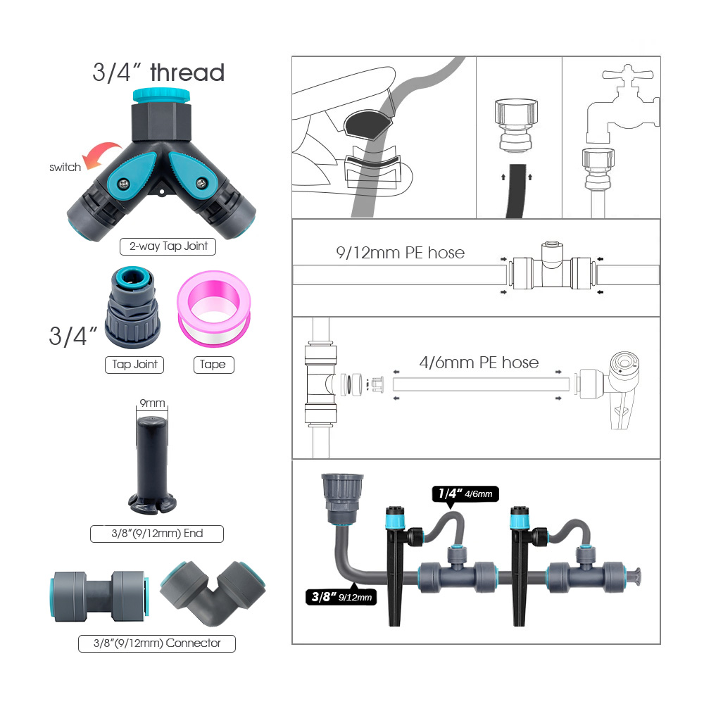 3/8인치 버블러 정원 관개 시스템 9/12mm PE  - Smart Garden Tower 리뷰 및 가격